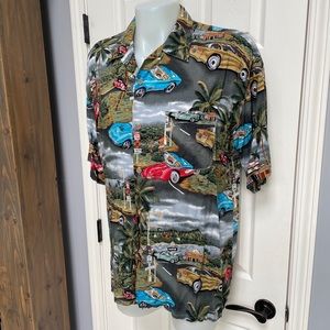 Chevy Corvette Hawaiian Island Button Up Pocket Shirt Men Sz XL